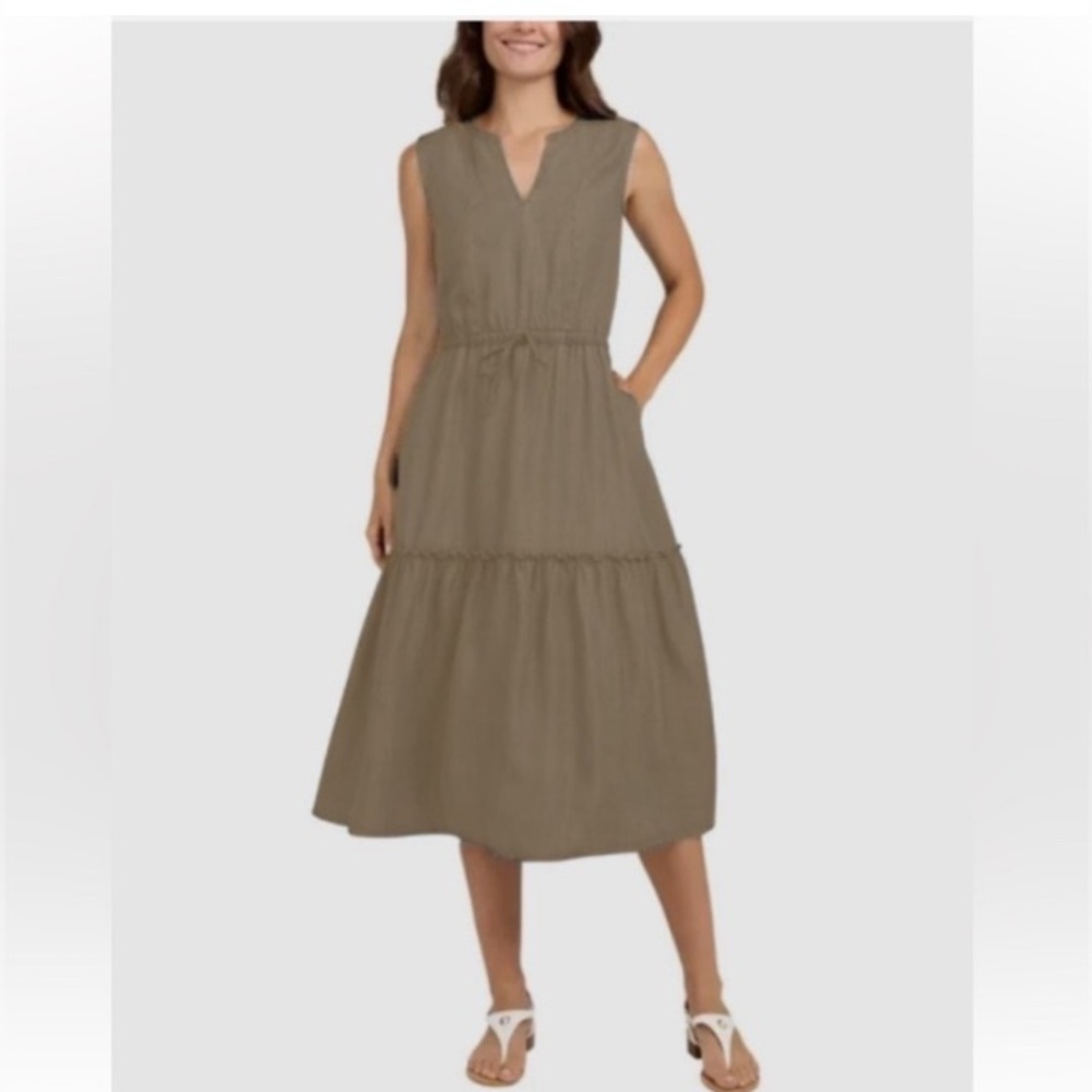 NWT Lands End Women’s Tiered Midi Dress pockets Large